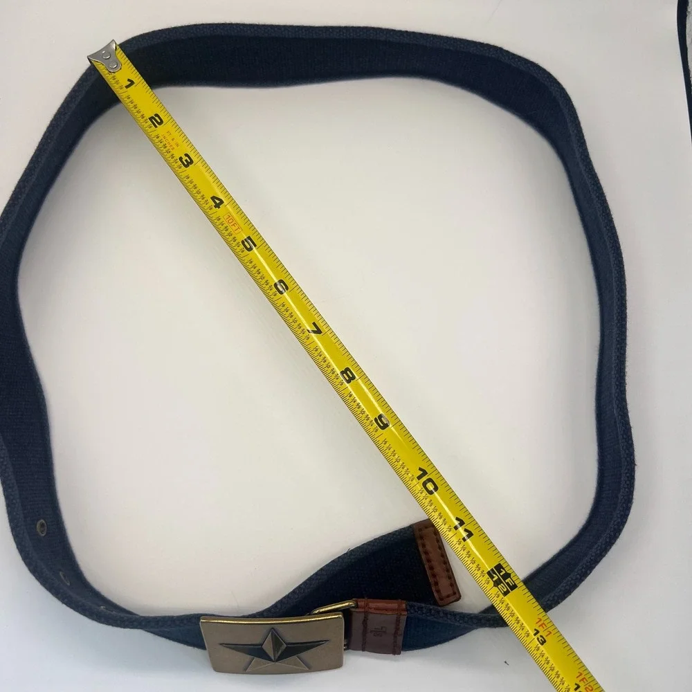Lauren Ralph Lauren Cloth Belt Star Buckle Navy Brown Leather Vintage Y2K